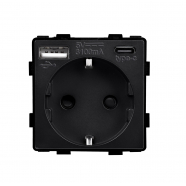 EU Контакт за вграждане модул с 2USB A+C port - ЧЕРЕН EU Контакт за вграждане модул с 2USB A+C port - ЧЕРЕН